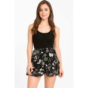 Excellent Old Navy Womens Black White Floral Ruffle Mini Skirt Butterfly Print M